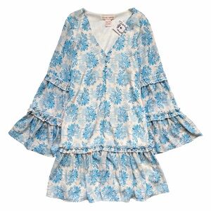 Flying Tomato Dress NEW Blue Floral Drop Waist Bell Sleeves NWT Size Small